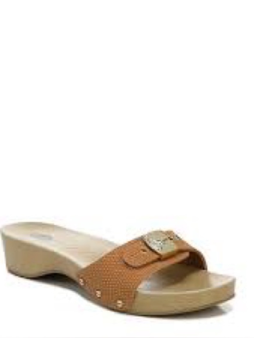 Dr. Scholl's New in Box Brown Slide Sandals with Gold Buckle Accent, Size 7